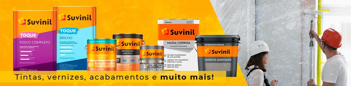 Tintas, vernizes, massa corrida, cimento queimado e acabamentos Suvinil disponíveis na Impermix