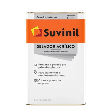 Selador Acrílico Suvinil 18 litros, fundo preparador para paredes